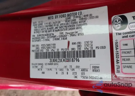 2012 Lincoln Mkz z USA, uszkodzony, nr VIN 3LNHL2JC4CR818796